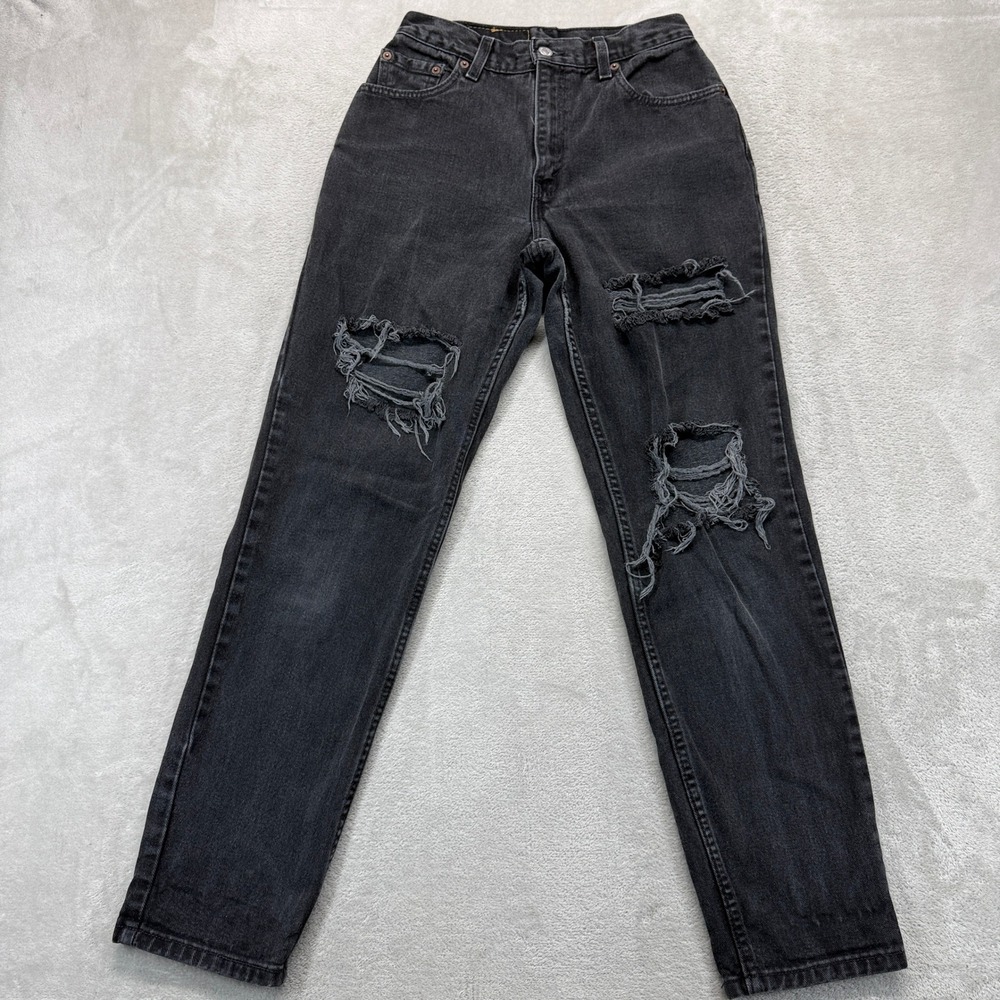 Levi's 550 Jeans Women's 6 M Black Relaxed Tapered Distressed High Rise USA Made